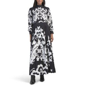 NANCY YANG Black Pleated Maxi Dress